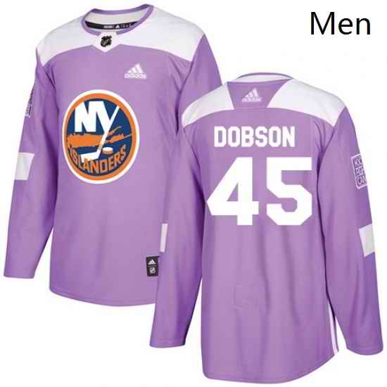 Mens Adidas New York Islanders 45 Noah Dobson Authentic Purple Fights Cancer Practice NHL Jersey